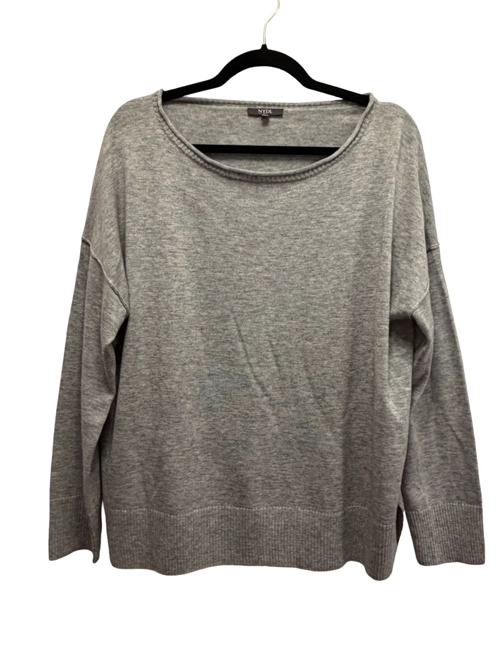 NYDJ Women’s Gray Solid Scoop Neck Knit Pullover Sweater Shirt M Long Sleeve